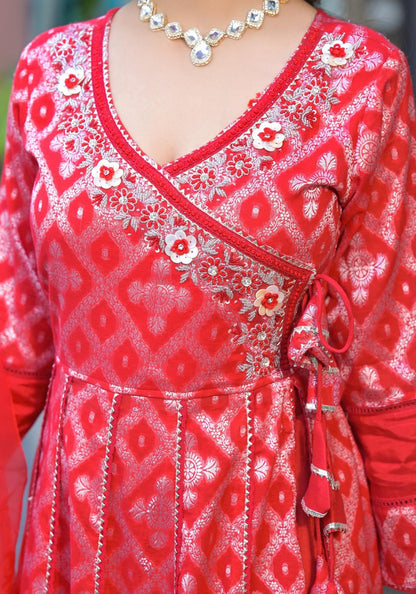 Red Ankarakali suit with Embroidered dupatta