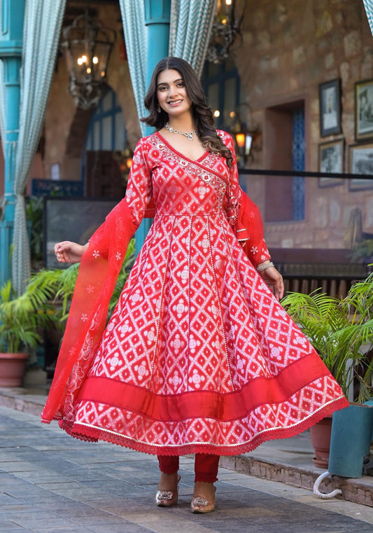 Red Ankarakali suit with Embroidered dupatta