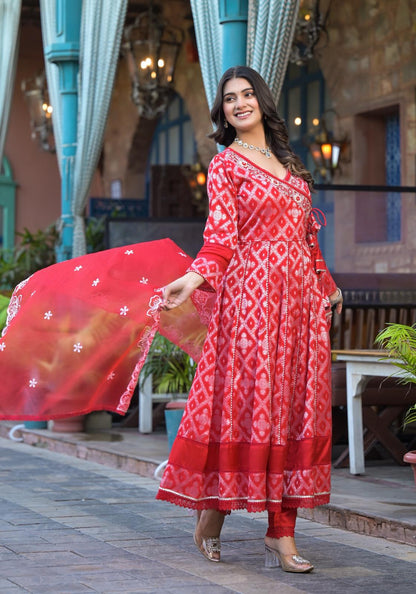 Red Ankarakali suit with Embroidered dupatta