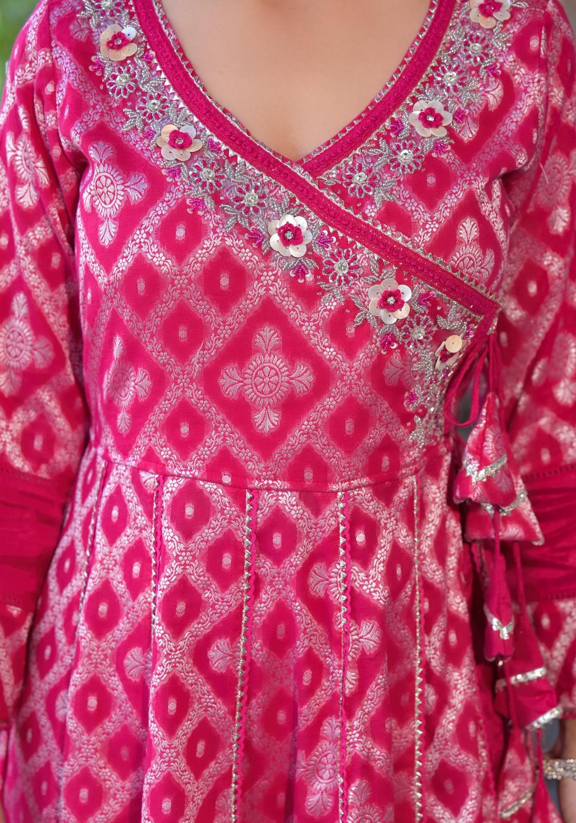 Red Ankarakali suit with Embroidered dupatta