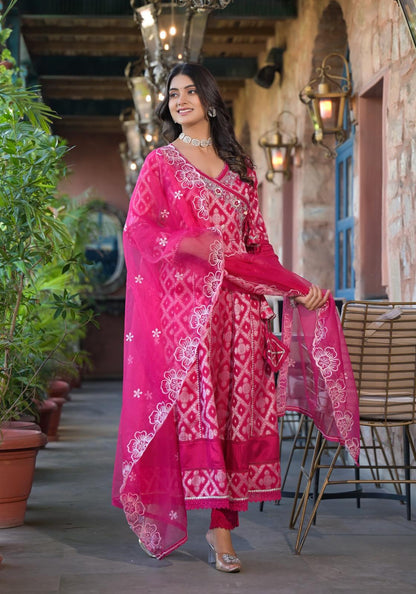 Red Ankarakali suit with Embroidered dupatta