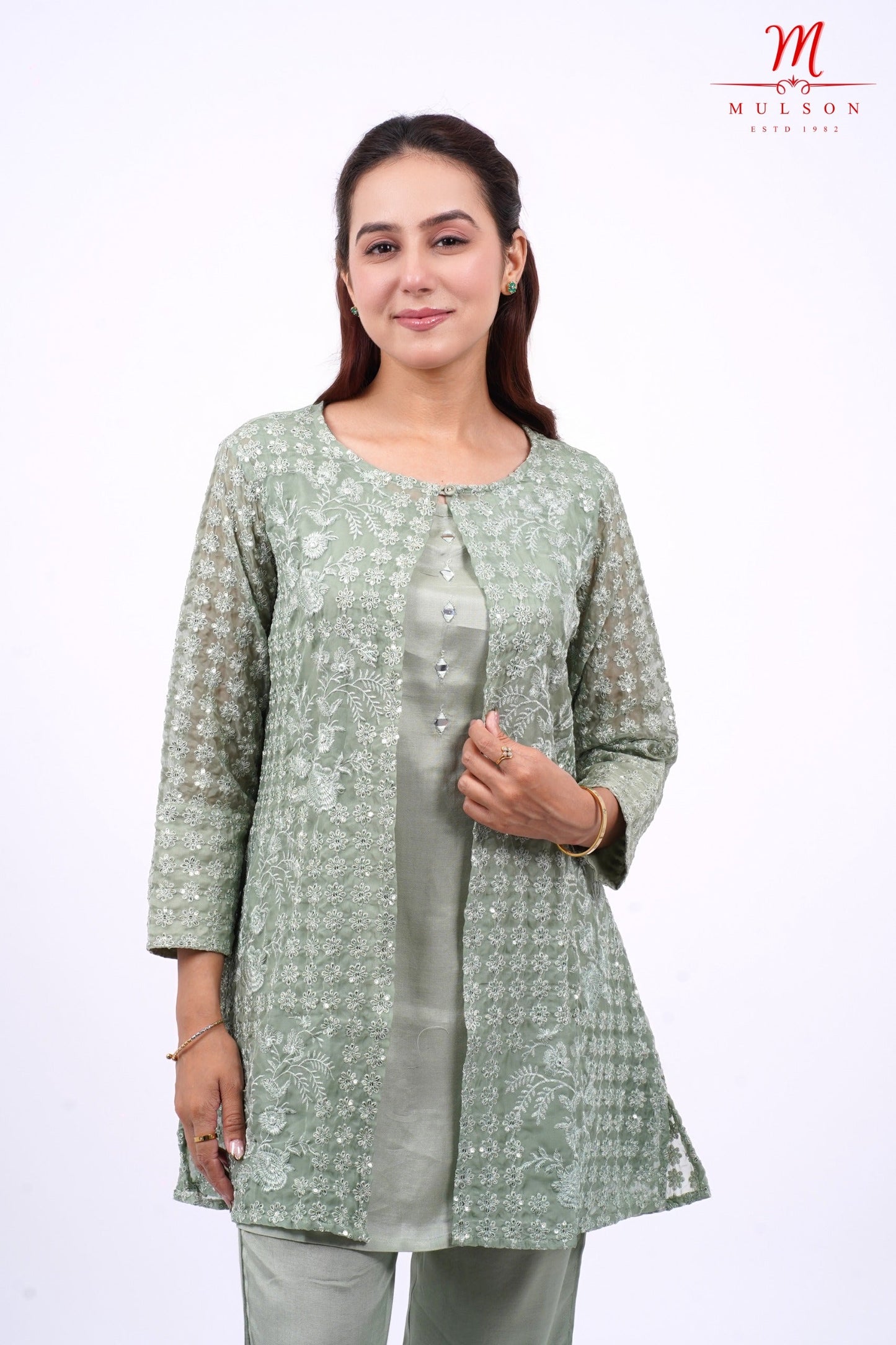 Mulson Green Embroidered Kurta Set