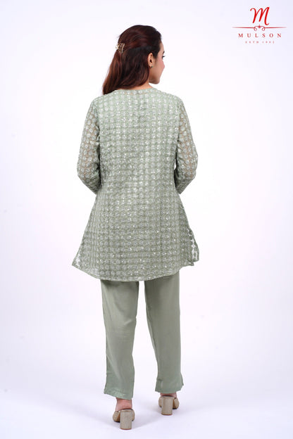 Mulson Green Embroidered Kurta Set