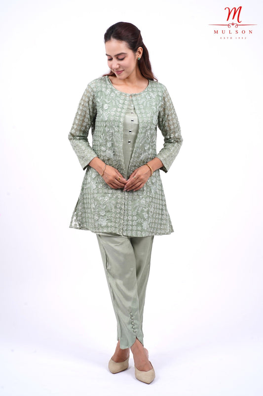 Mulson Green Embroidered Kurta Set