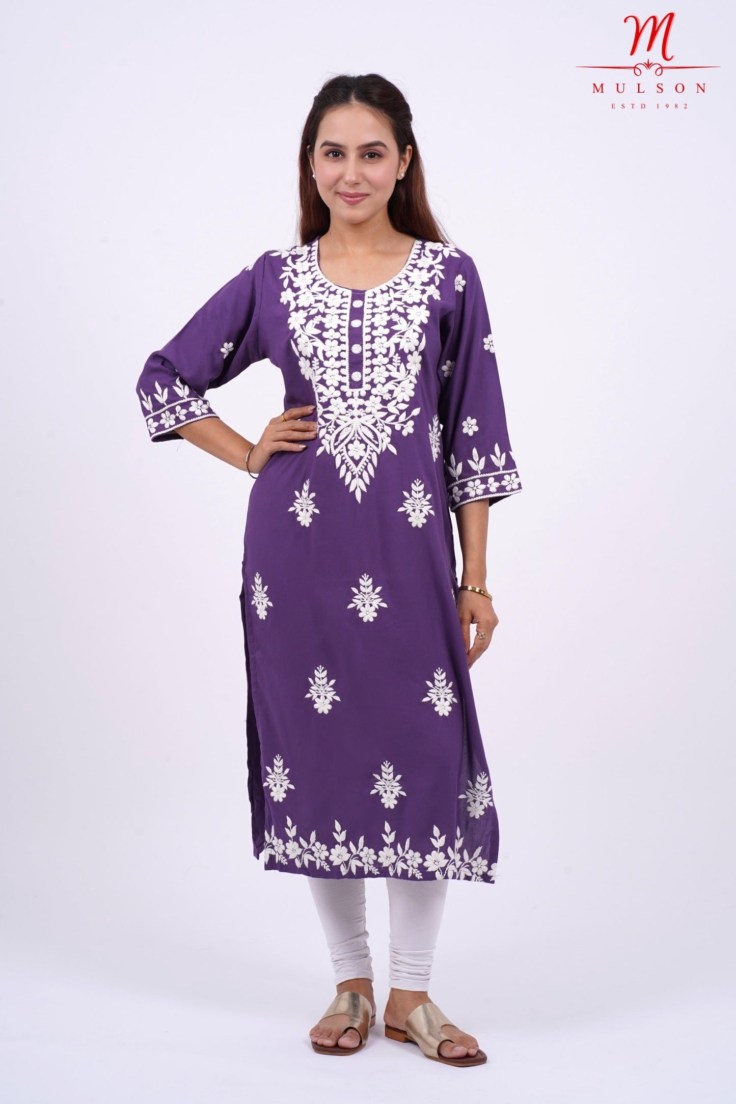 Mulson cotton chikankari suit set Floral Embroidered Kurta for Women