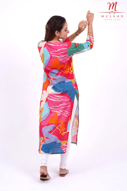 Cotton Kurta for Women Mulson Multicolour Abstract Printed