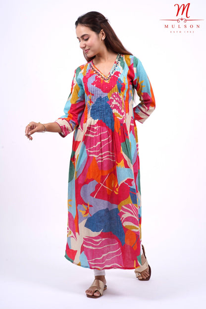 Cotton Kurta for Women Mulson Multicolour Abstract Printed