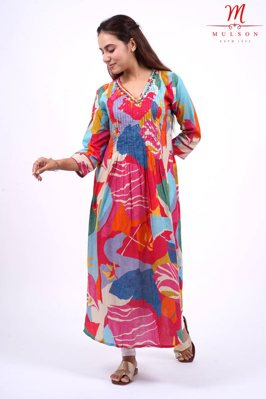 Cotton Kurta for Women Mulson Multicolour Abstract Printed