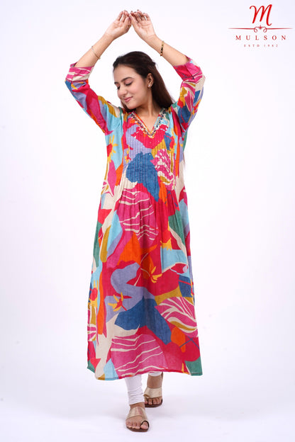Cotton Kurta for Women Mulson Multicolour Abstract Printed