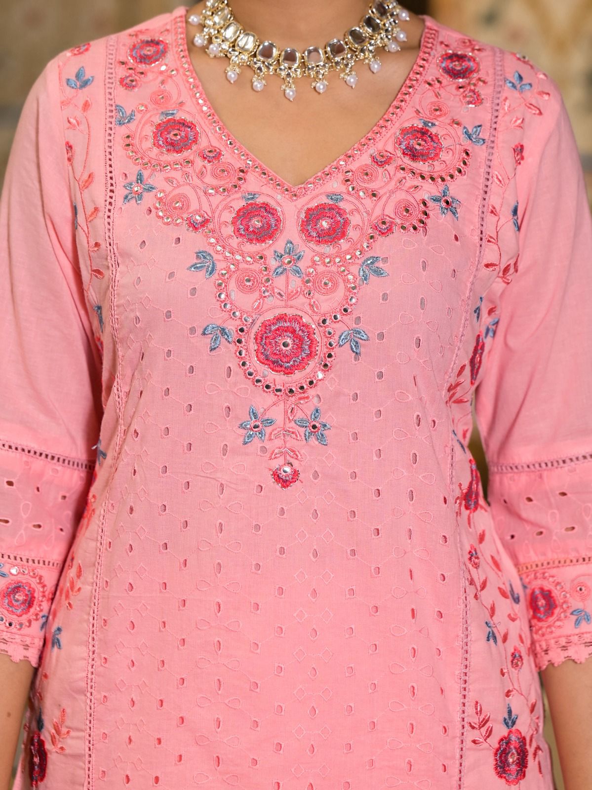 Cotton suit for women Gulab Pink Embroidered Suit Set
