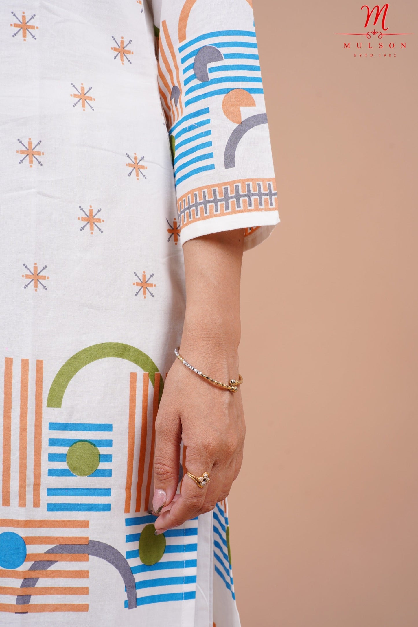 Geometric Printed Cotton Straight Kurta Set with Dupatta mulson