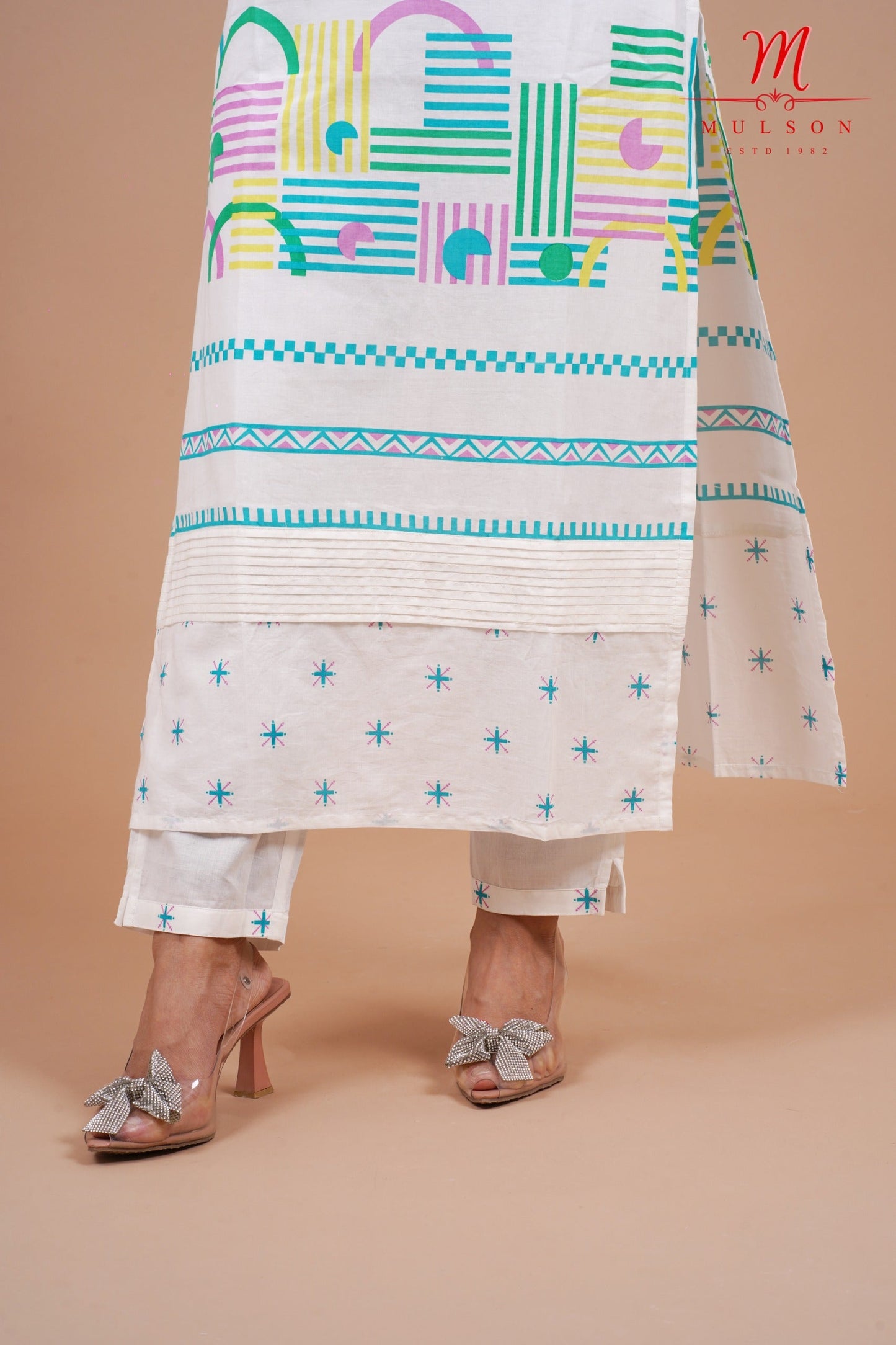 Geometric Printed Cotton Straight Kurta Set with Dupatta mulson