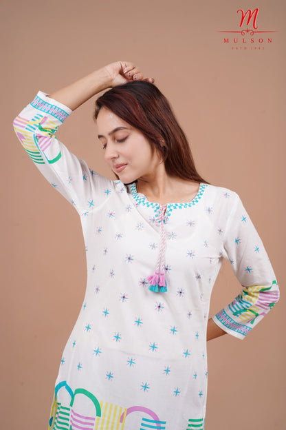 Geometric Printed Cotton Straight Kurta Set with Dupatta mulson