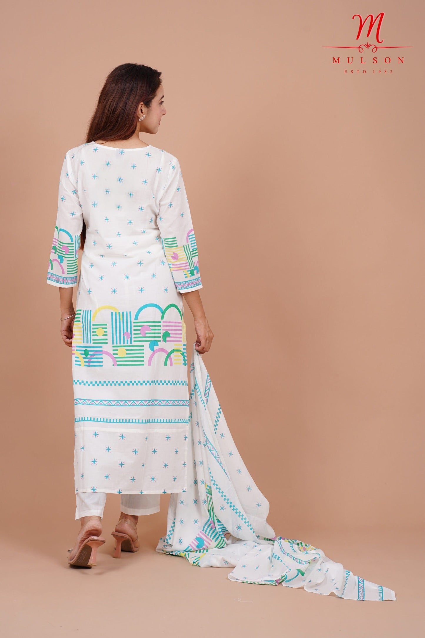 Geometric Printed Cotton Straight Kurta Set with Dupatta mulson
