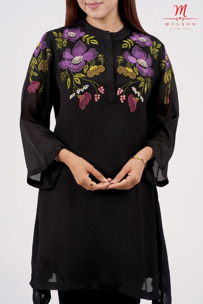 Black Floral Embroidered Kurta Set – Mulson Signature Collection