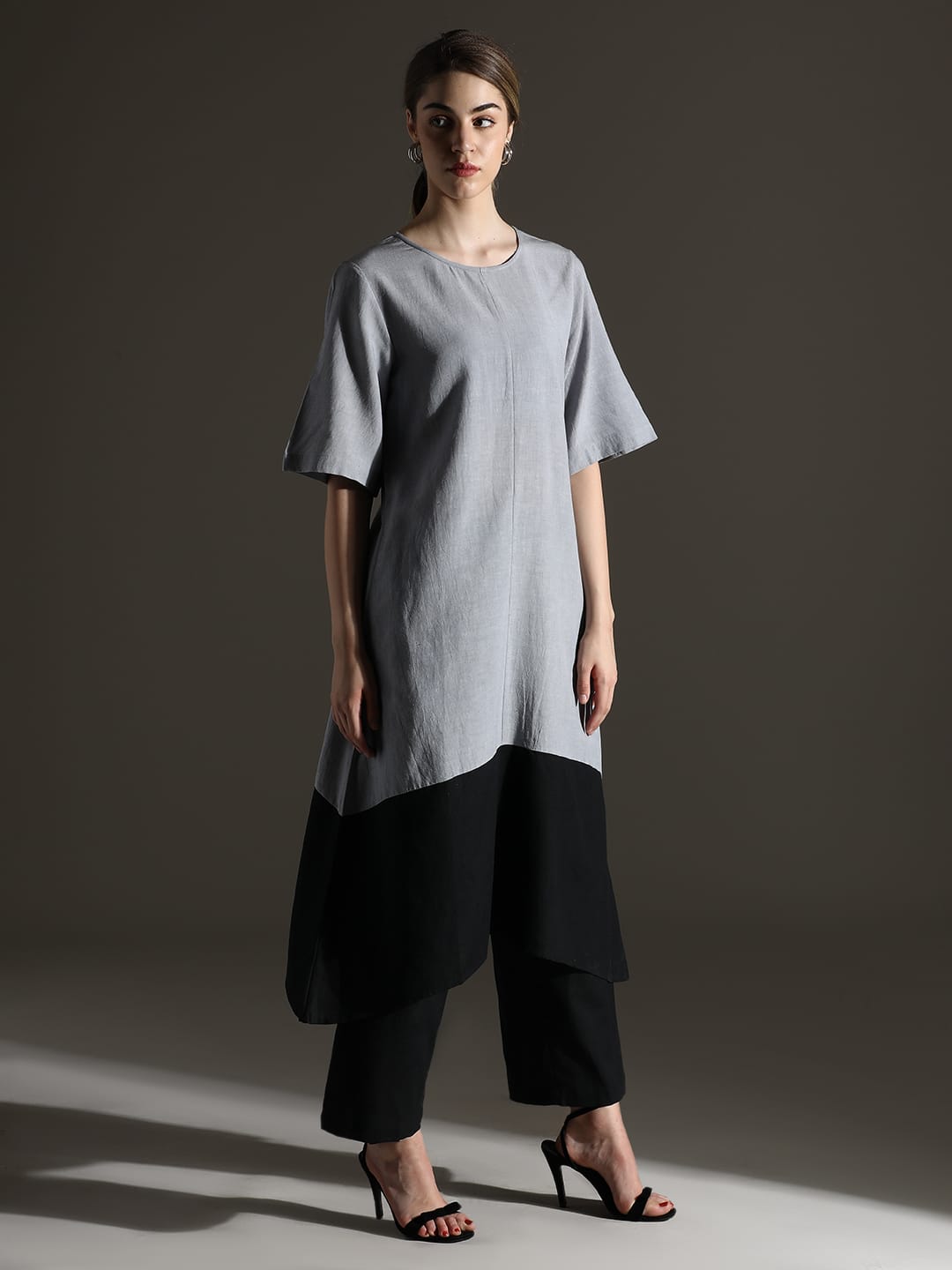 Cotton co ord set in grey & black colorblock