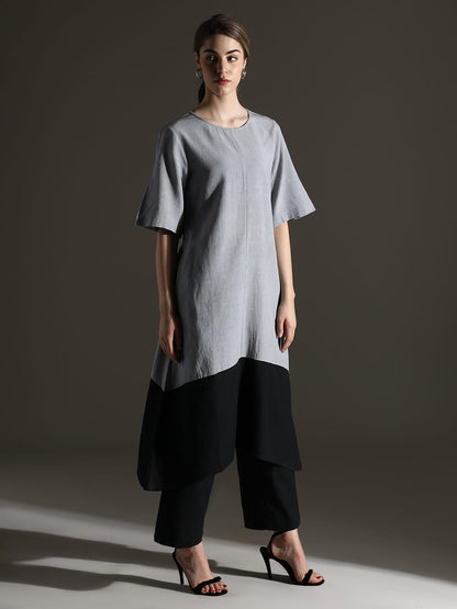 Cotton co ord set in grey & black colorblock