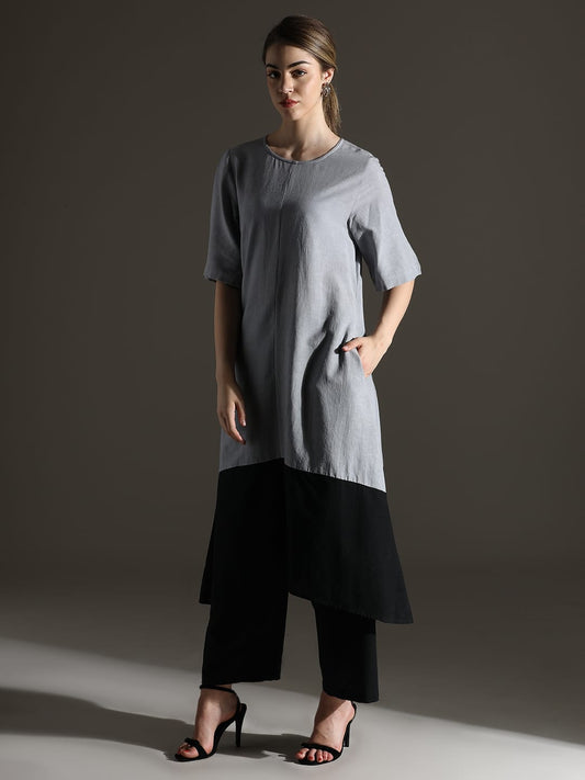 Cotton co ord set in grey & black colorblock
