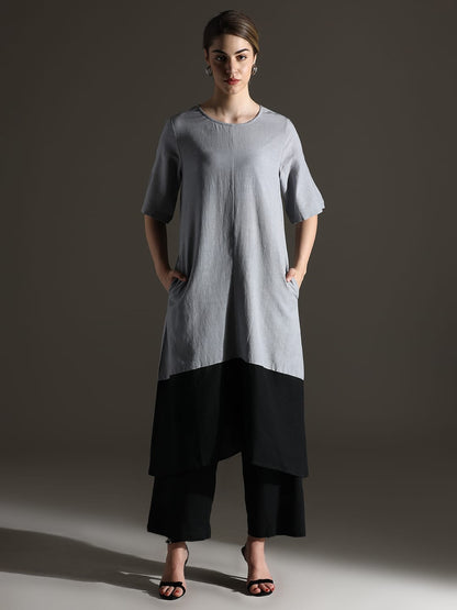 Cotton co ord set in grey & black colorblock