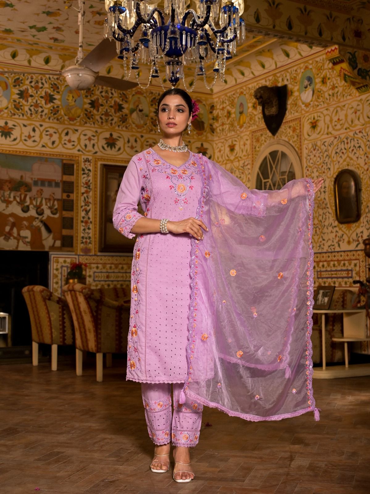 Cotton suit for women Gulab Pink Embroidered Suit Set
