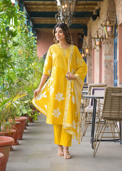 Cotton Suit Set Floral Printed  with Dupatta