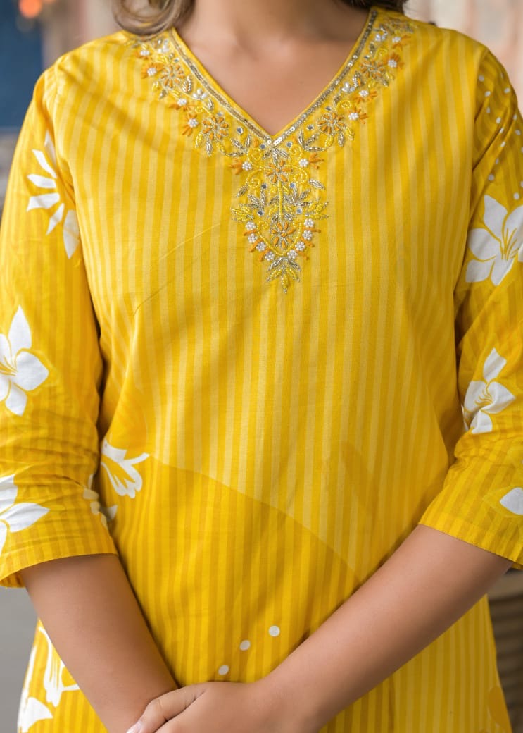 Cotton Suit Set Floral Printed  with Dupatta