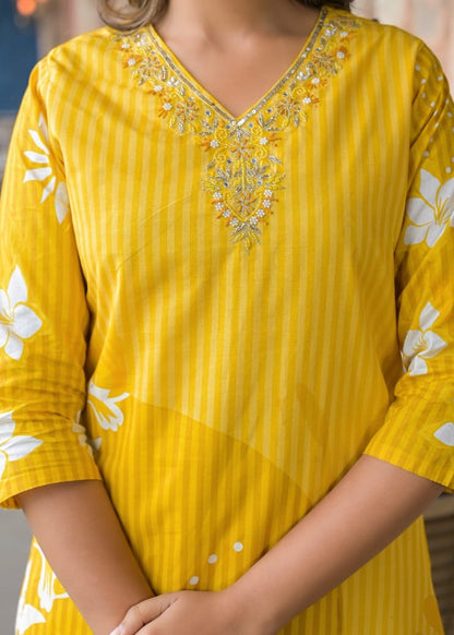Cotton Suit Set Floral Printed  with Dupatta