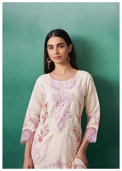 Mulson white Cotton Suit Set with Dupatta