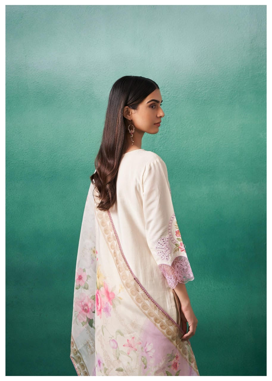 Mulson white Cotton Suit Set with Dupatta