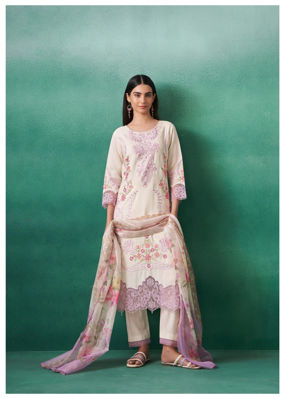 Mulson white Cotton Suit Set with Dupatta