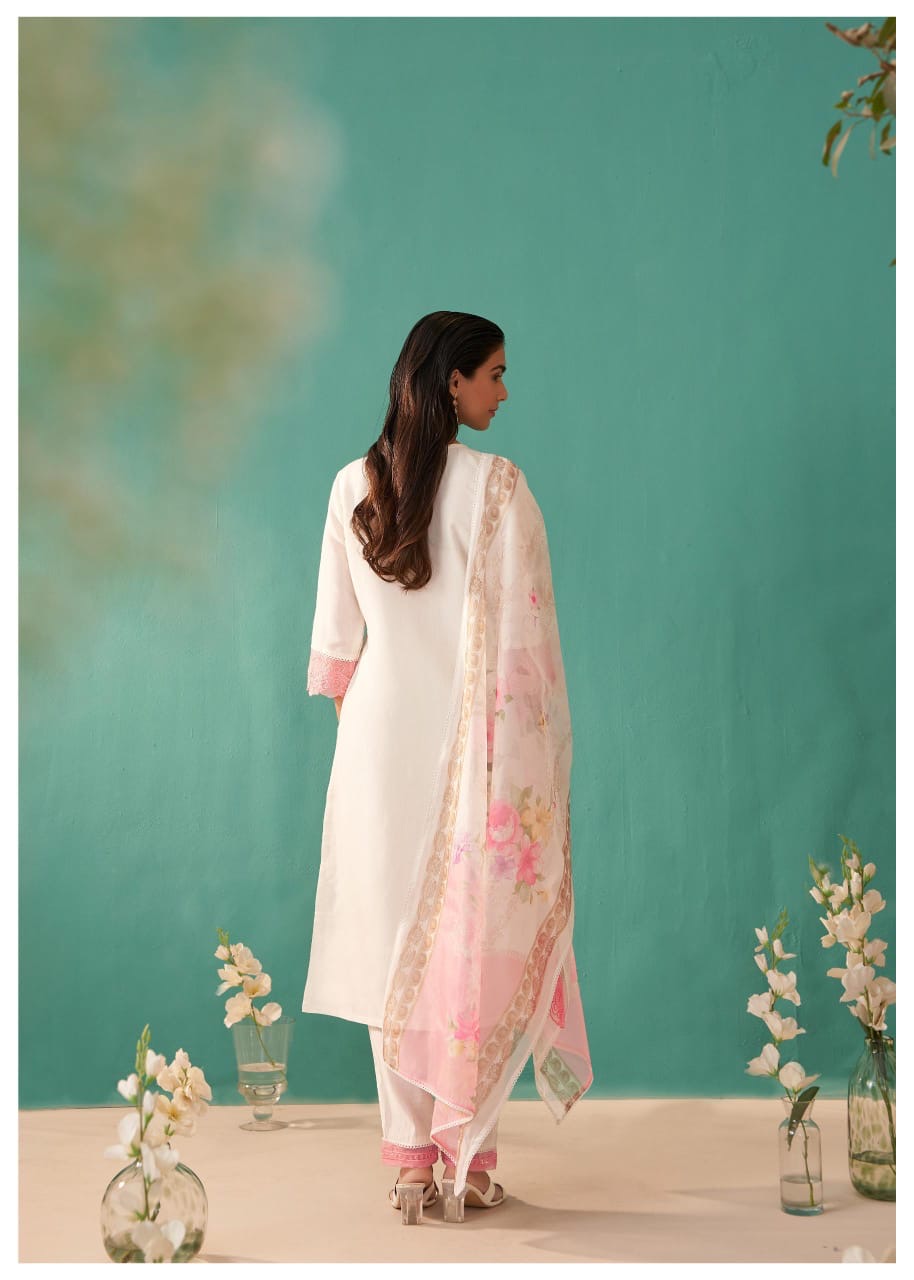 Mulson white Cotton Suit Set with Dupatta