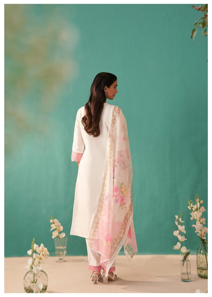 Mulson white Cotton Suit Set with Dupatta