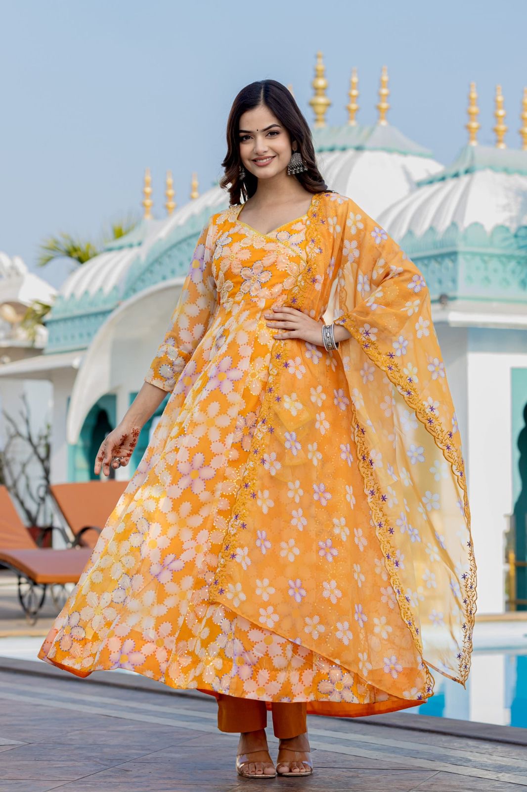 Anarkali Kurta Set  Floral Printed with Dupatta