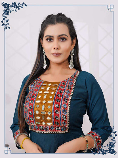 Embroidered Silk Blend Anarkali Kurta Set with Printed Dupatta