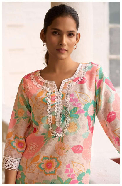 Pastel Pink Floral Kurta Set with Printed Dupatta