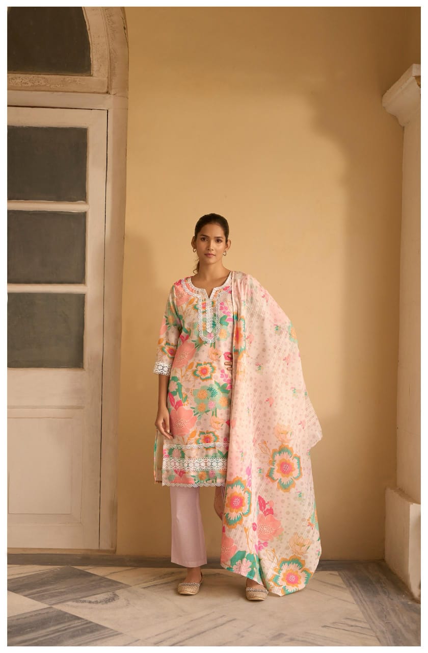 Pastel Pink Floral Kurta Set with Printed Dupatta